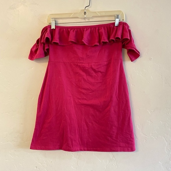 Missguided NWT Hot Pink Bardot Off The Shoulder Mini Dress Size 6 - Picture 1 of 7